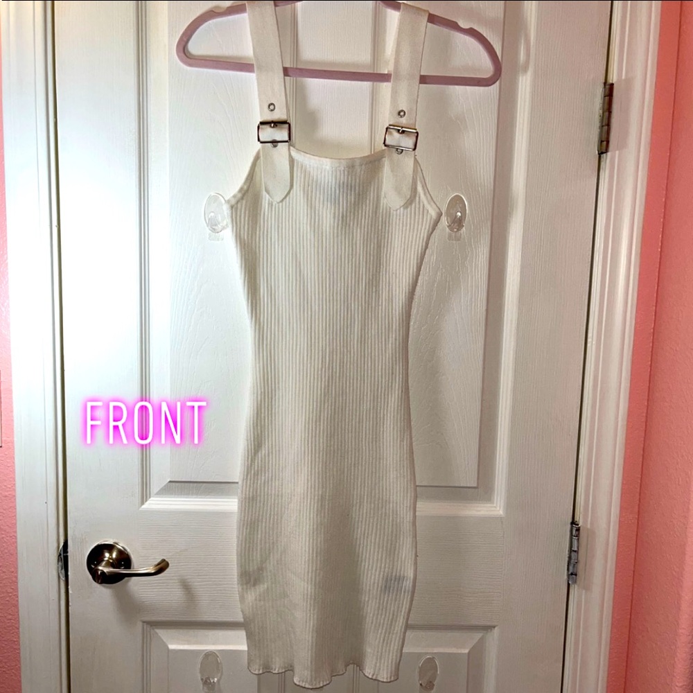 🤍Calf-length Ribbed Bodycon Dress in Pure White